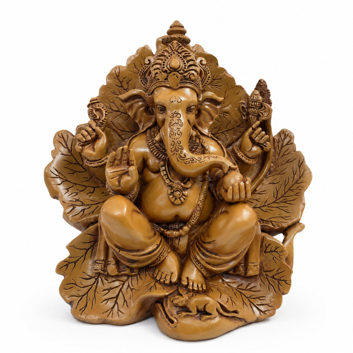 Artisanal Patta Ganesha Idol on Peepal Leaf - Matte Earthy Brown (Medium)