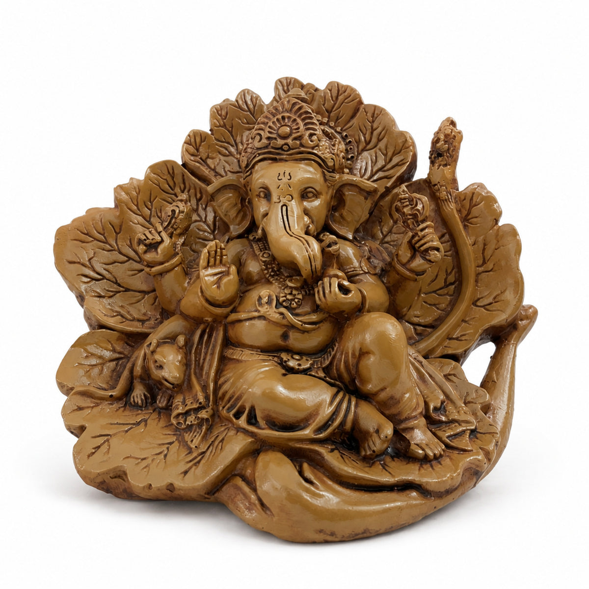 Artisanal Patta Ganesha Idol on Peepal Leaf - Matte Earthy Brown (Compact)