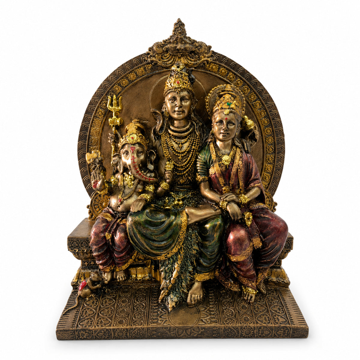 Sacred Shiv Parivar Family Idol - Metallic Bronze & Radiant Gold