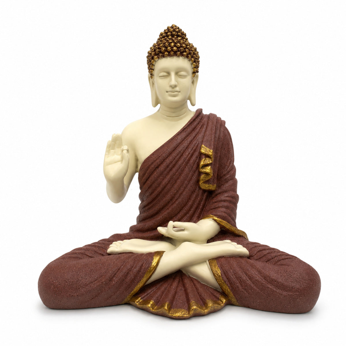 Meditating Dhyana Buddha Idol - Maroon & Cream