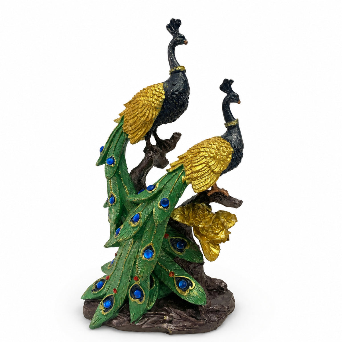 Abstract Upward Spiral Flame Figurine - Gold & Emerald Green