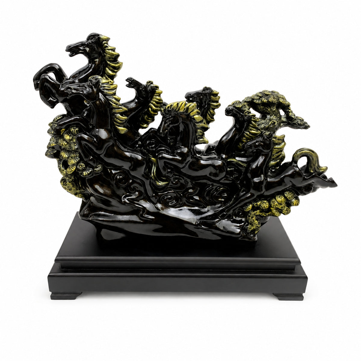Vastu Regal Rearing Stallion Figurine - Antique Black & Black Base