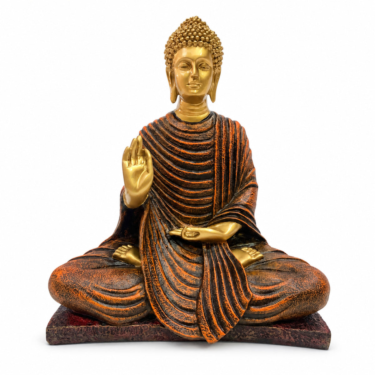 Serene Blessing Buddha Statue - Gold, Dark Brown & Terracotta