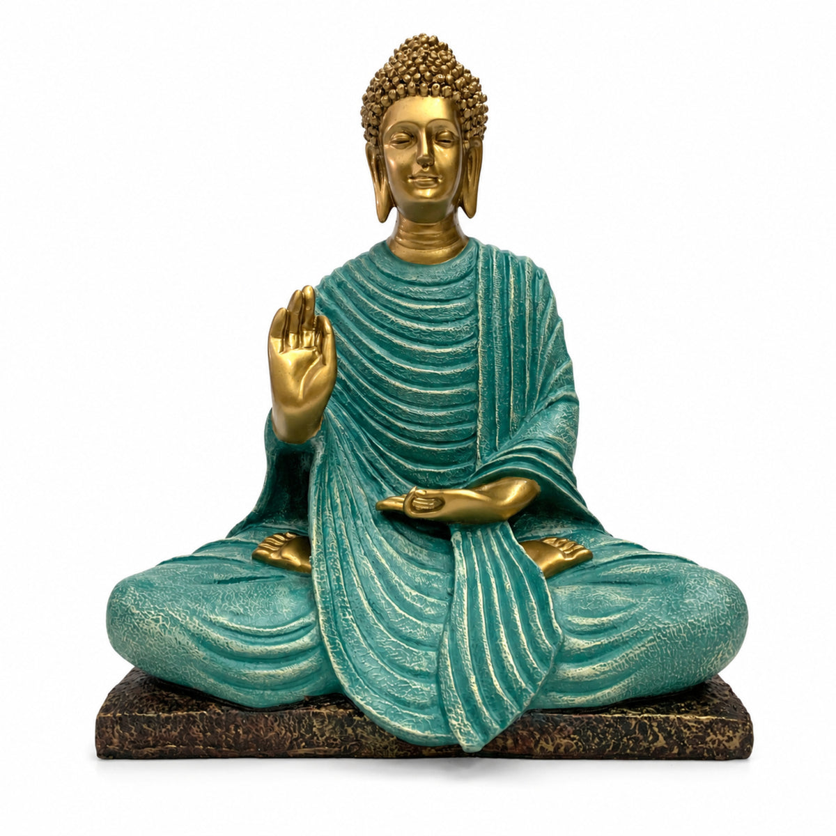 Serene Blessing Buddha Statue - Metallic Gold & Turkish Blue