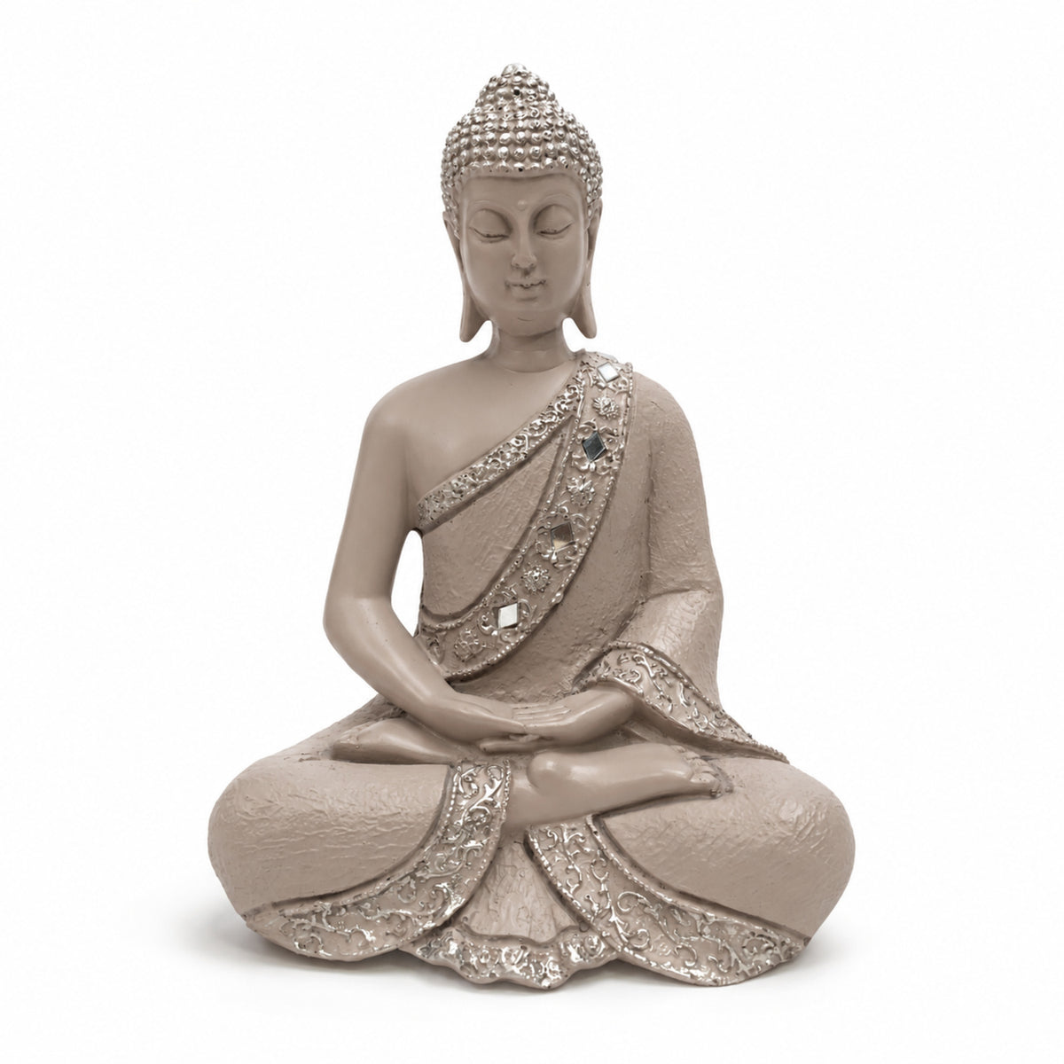 Contemplative Sitting Buddha Statue - Beige Gray