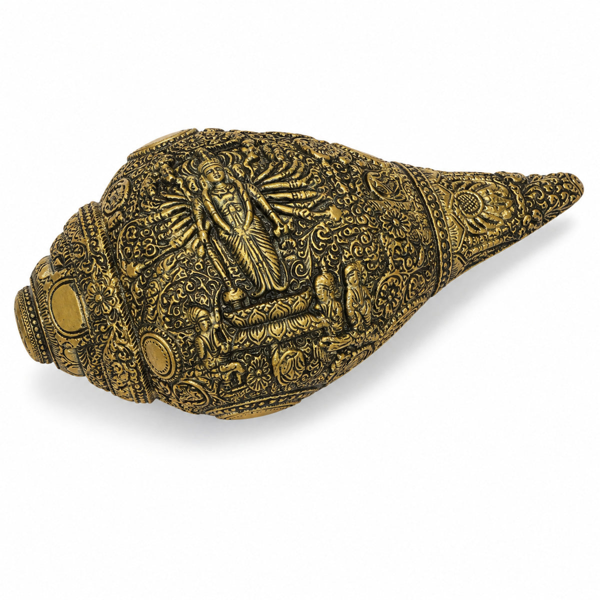 Sacred Lord Vishnu Shankh with Dark Brown Display Box - Antique Gold
