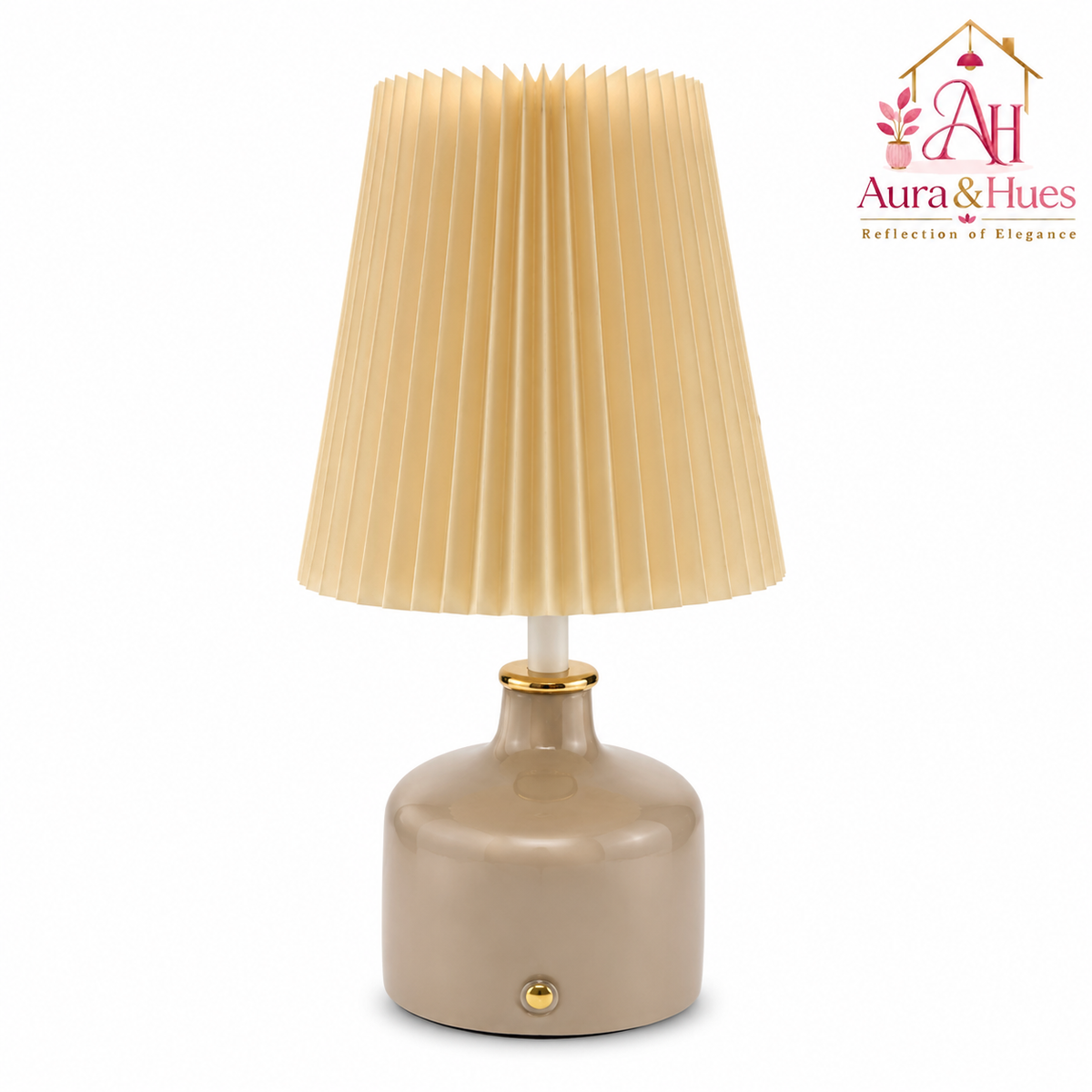 Aura & Hues Mushroom Glow Pleated Table Lamp Elegant Warm Taupe Ceramic Accent Light with Cream Shade for Bedside Nightstand & Study