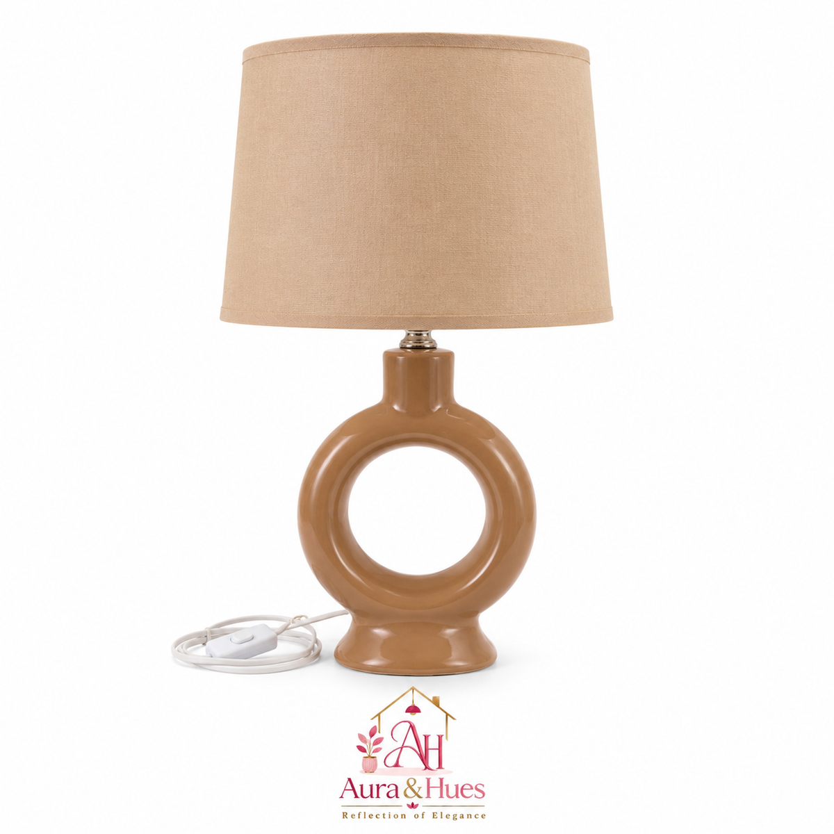 Aura & Hues Warm Peach Aesthetic Ceramic Table Lamp with Textured Shade for Cozy Living Spaces and Bedroom Nightstand Decor