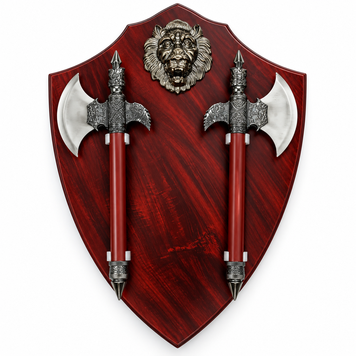 Axe Set of 2 with Lion Face Wall Hanging Board