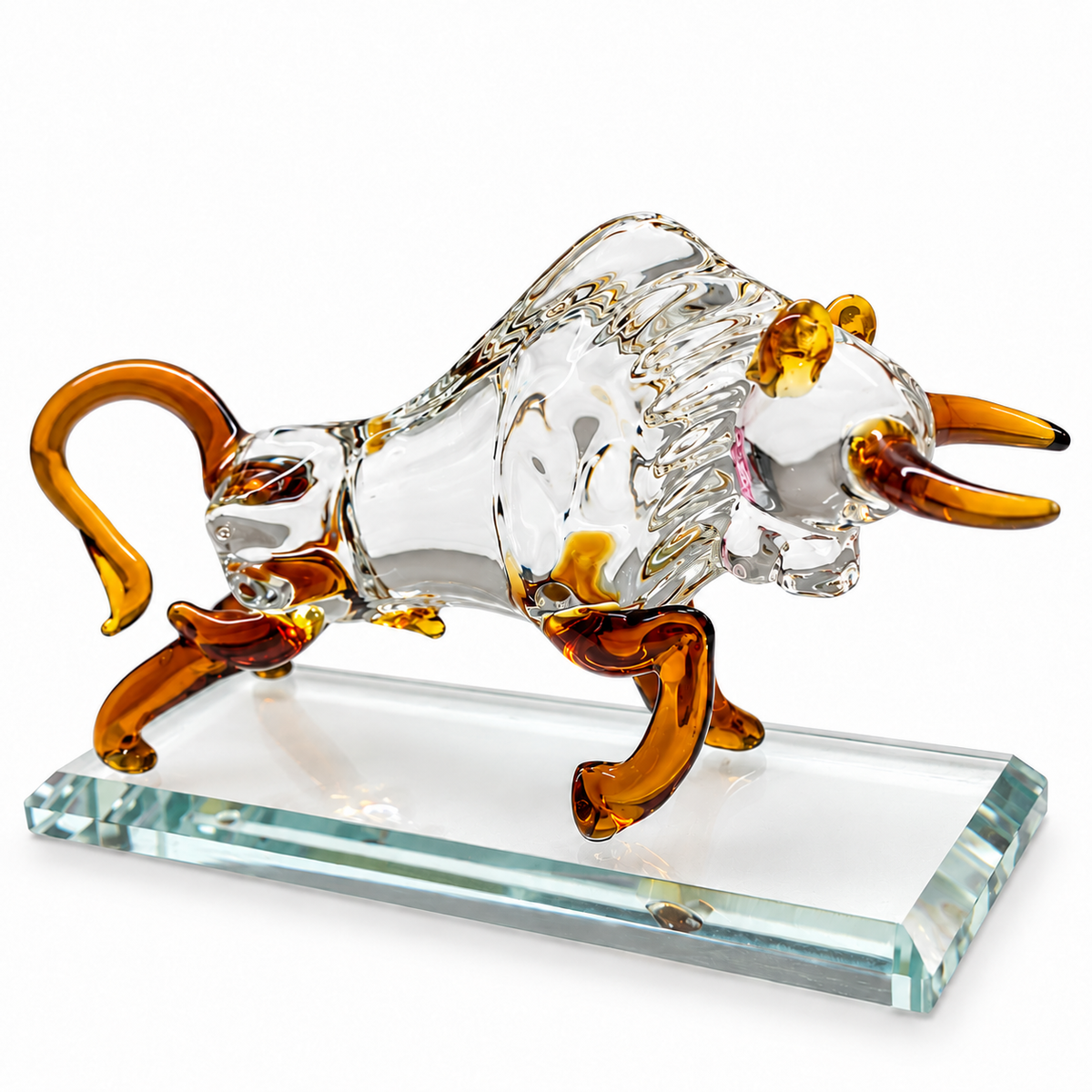 Aura & Hues 7-Inch Feng Shui Charging Crystal Bull Figurine - Transparent Glass Sculpture