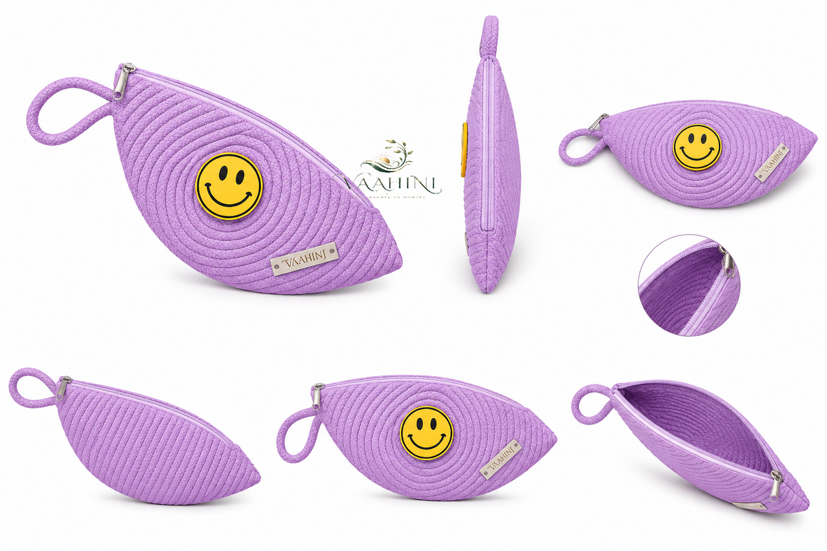 Vaahini Cotton Rope Smiley Coin Pouch Lilac - multiple angles view