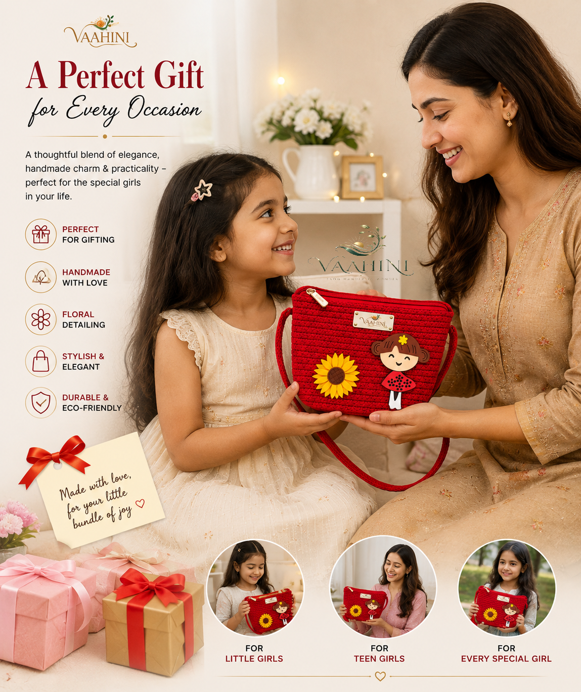 Vaahini Cotton Rope Doll Sling Bag Red - Perfect Gift