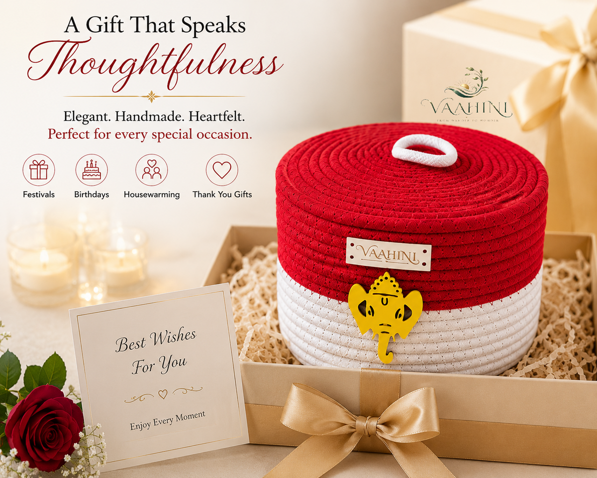 Vaahini Cotton Rope Dual Colored Ganpati Baskets with Lid for Temples