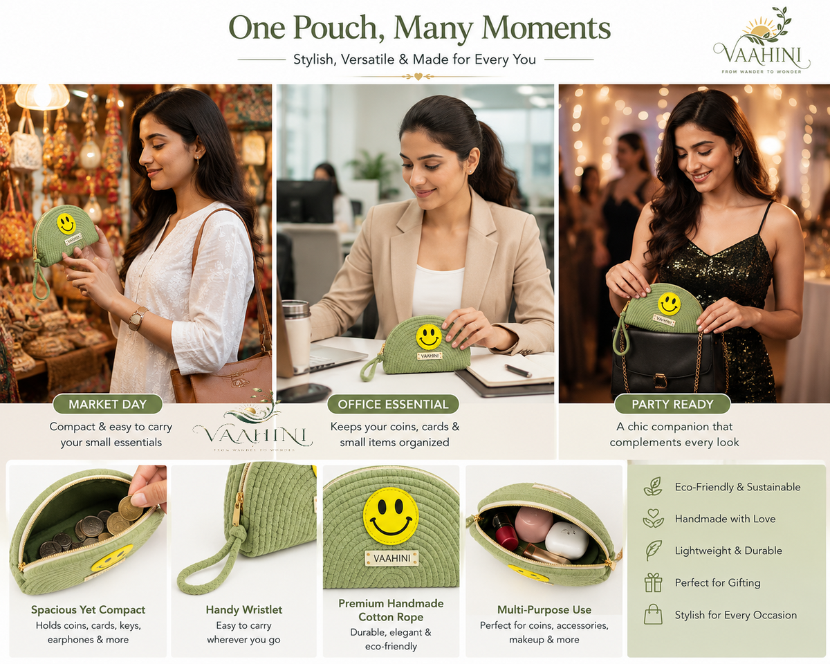 Vaahini Cotton Rope Smiley Coin Pouch - Multiple angles