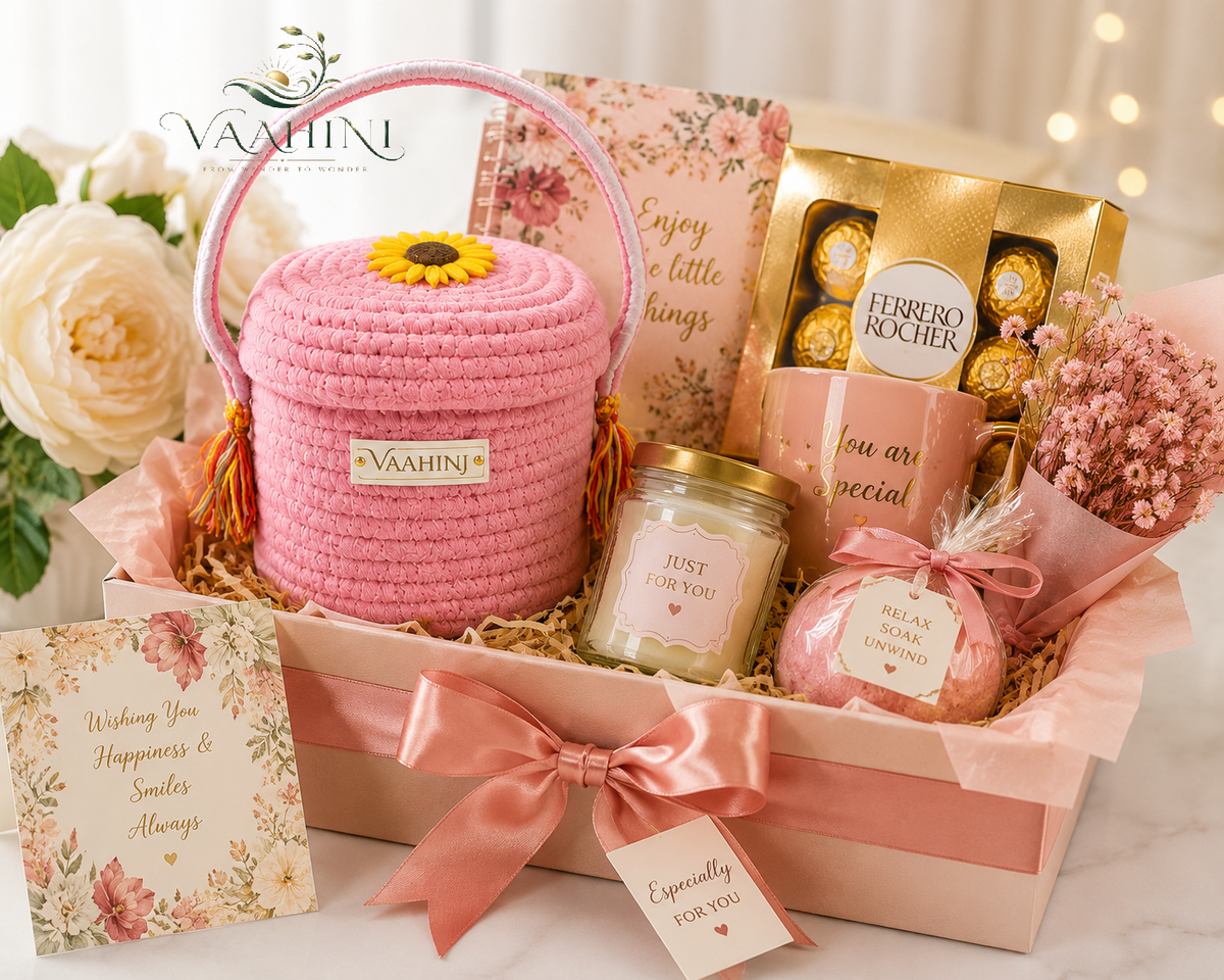 Vaahini pink cotton rope basket lifestyle shots