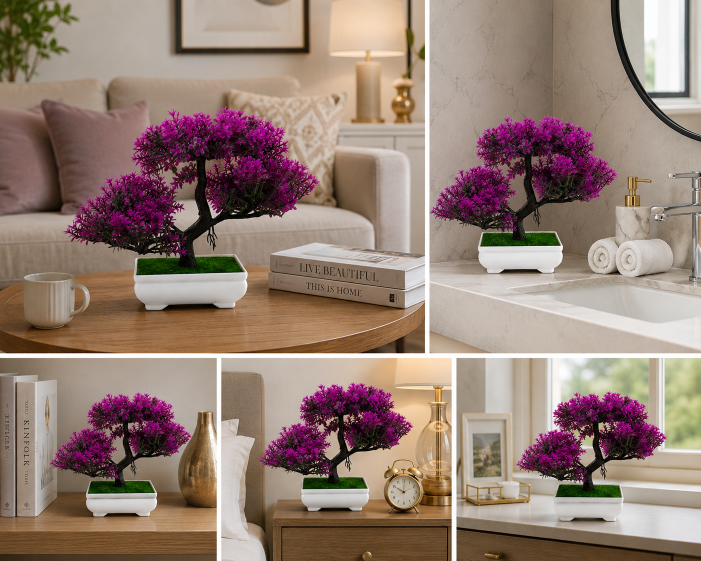 Artificial Purple Bonsai Plant for Home & Office Décor | Premium Decorative Tabletop Plant