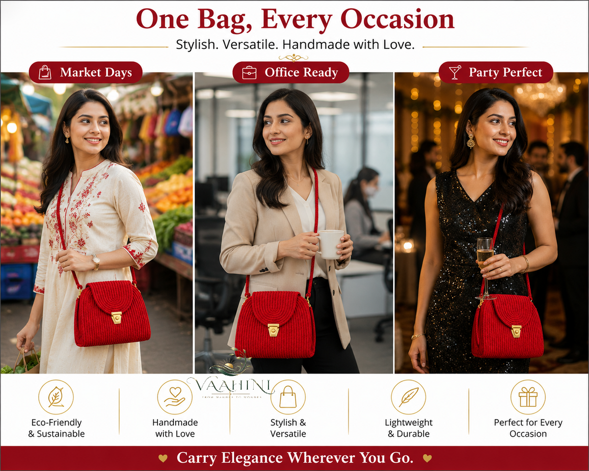 Vaahini Red Cotton Rope Sling Bag - Occasion Styling