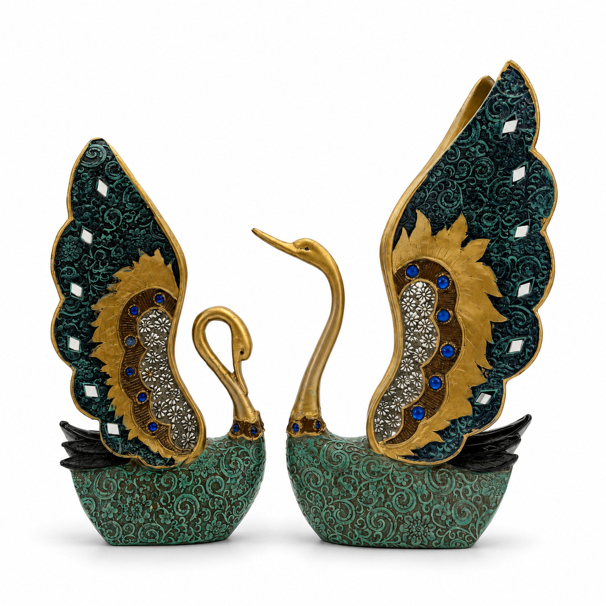Exotic Flying Hornbill Bird Figurine - Gold, Blue & Green