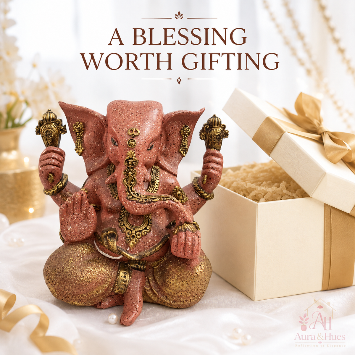 Grand Divine Ganesha Idol (Large) - Dusty Rose Gold