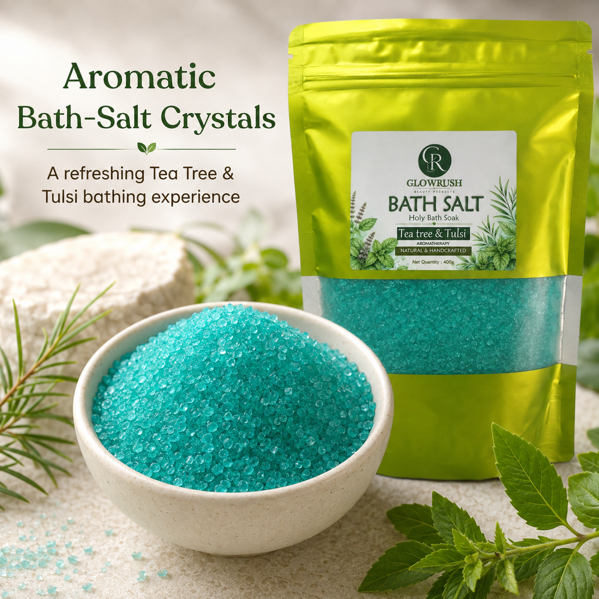 Bath Salt Color Green (Tea Tree & Tulsi)