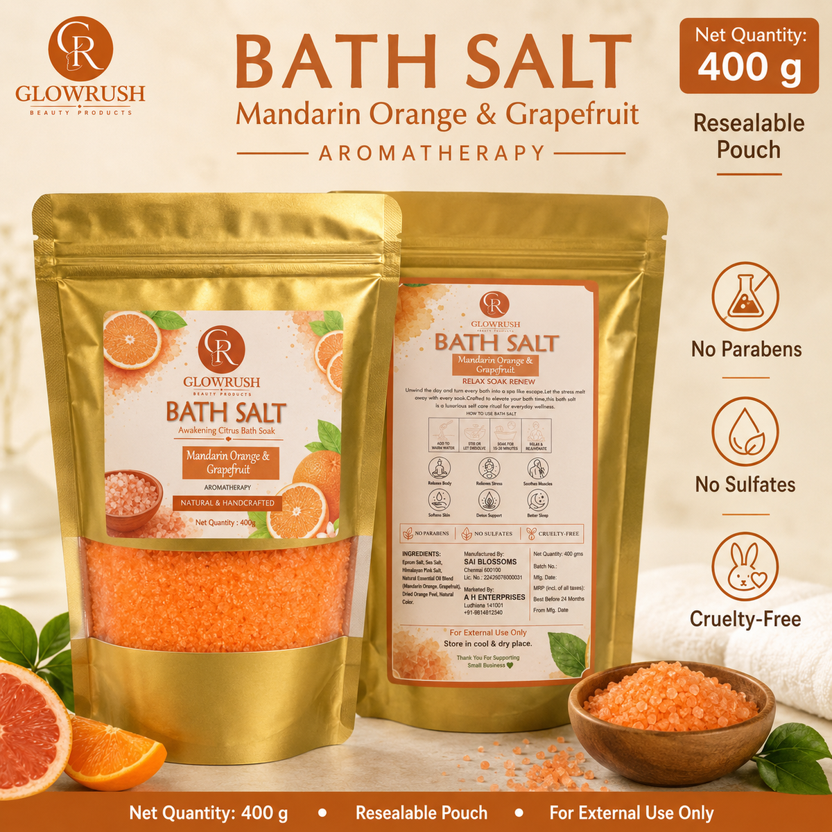 Bath Salt Color Orange (Mandarin Orange & GrapeFruit)