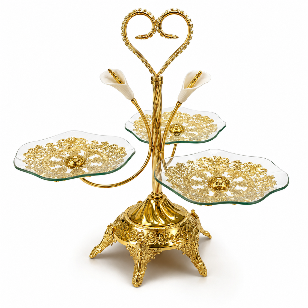 Aura & Hues Premium Golden Decorative Nesting Serving Trays Set of 3 Multipurpose Luxury Platters for Parties & Dining