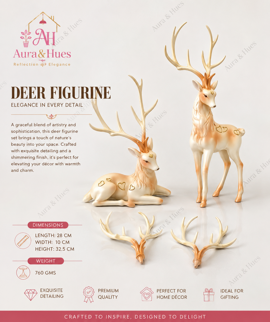 Premium Deer Figurine Set, Elegant Resin Deer Showpiece Pair for Home Décor