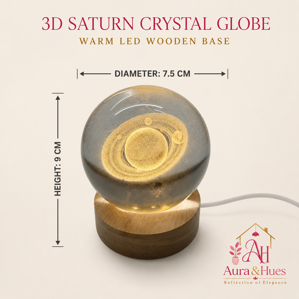Saturn Crystal Globe on marble coffee table in living room