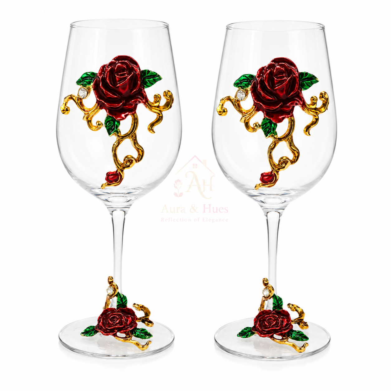 Wine Glasses Set Red Flower – Hand-Painted Rose Design (Set of 2)