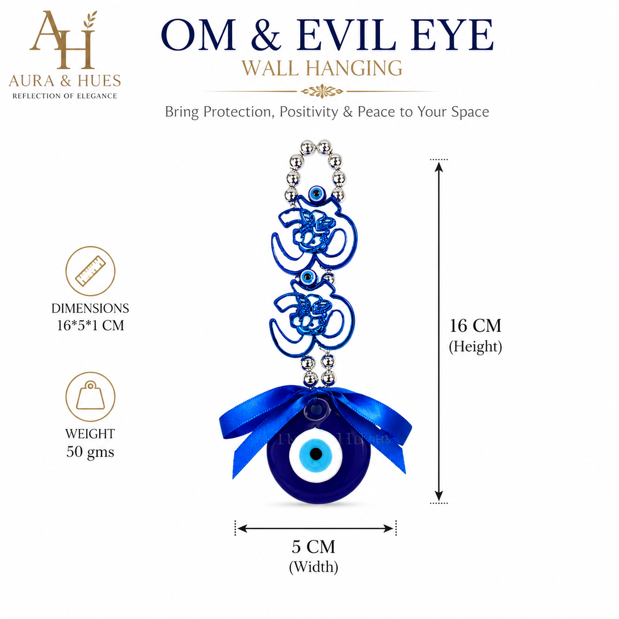 Evil Eye Om Wall Hanging with Blue Ribbon – Small