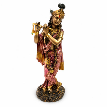 Graceful Lord Krishna Figurine - Antique Rose Gold