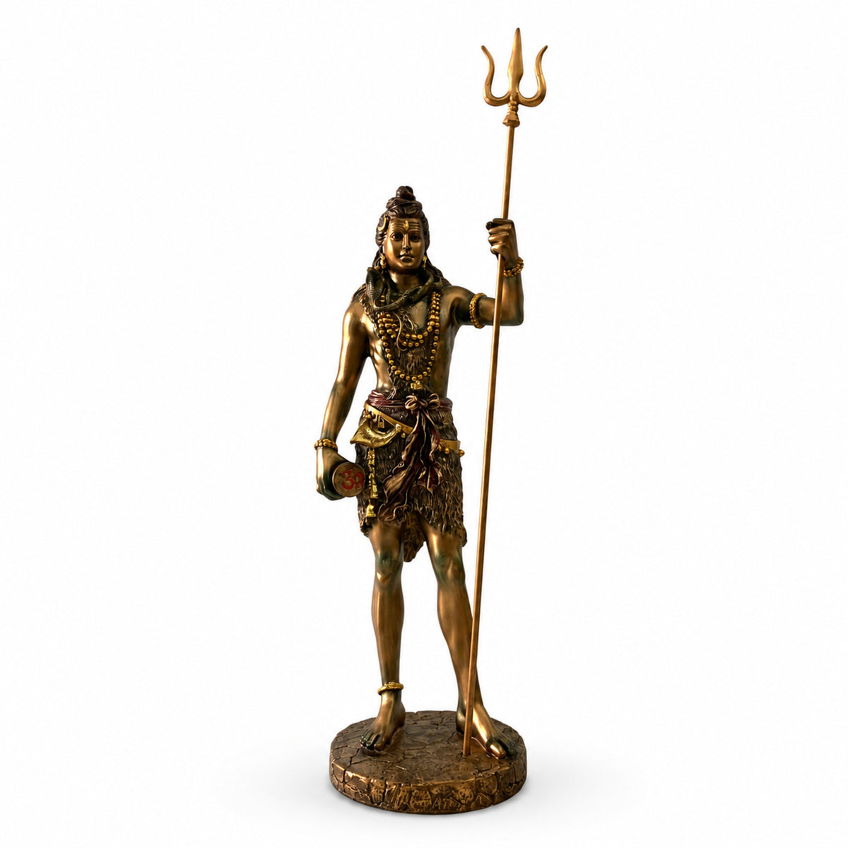 Majestic Standing Lord Shiva Sculpture - Metallic Bronze, Gold & Maroon