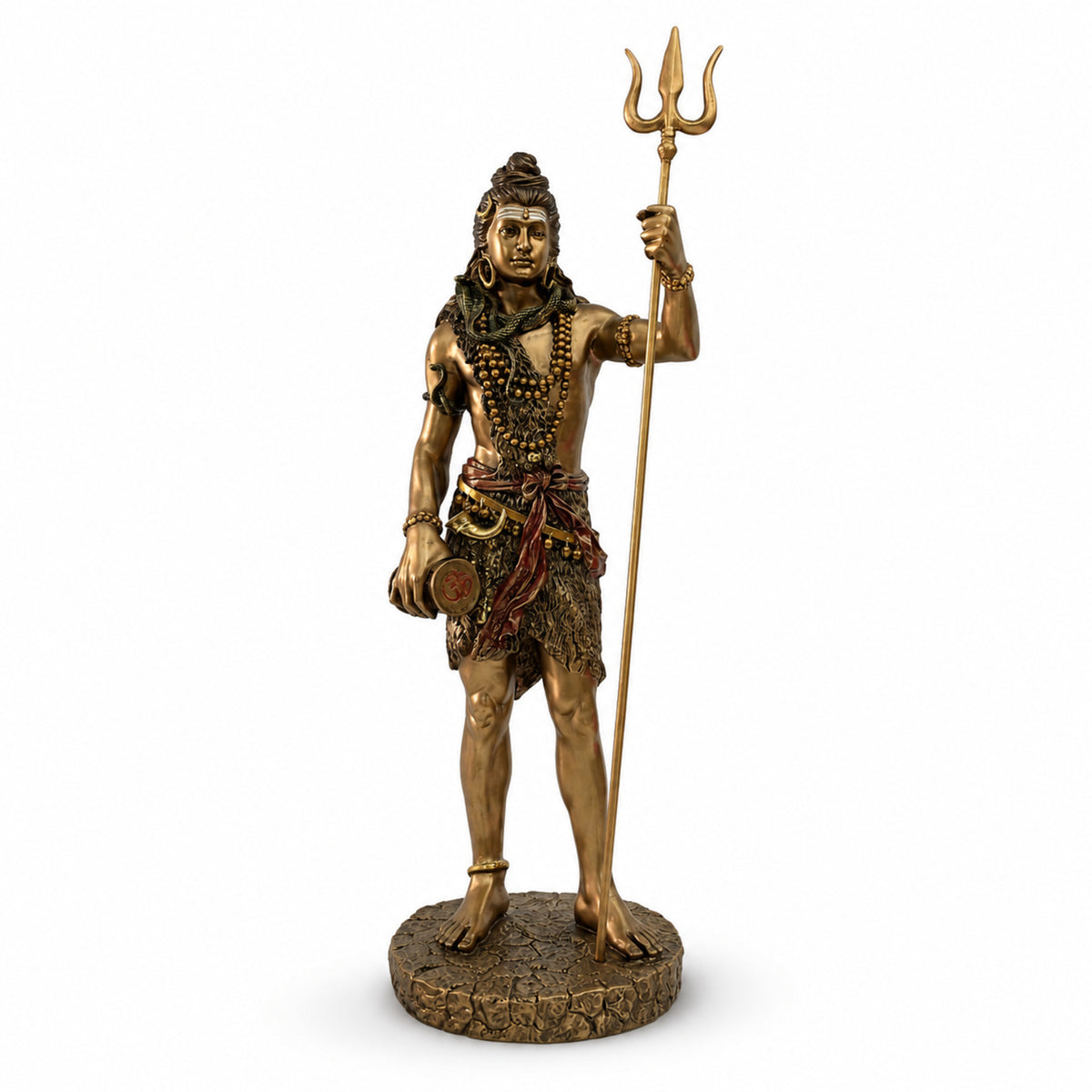 Grand Temple-Style Standing Lord Shiva Statue, 66 cm - Bronze, Gold & Maroon