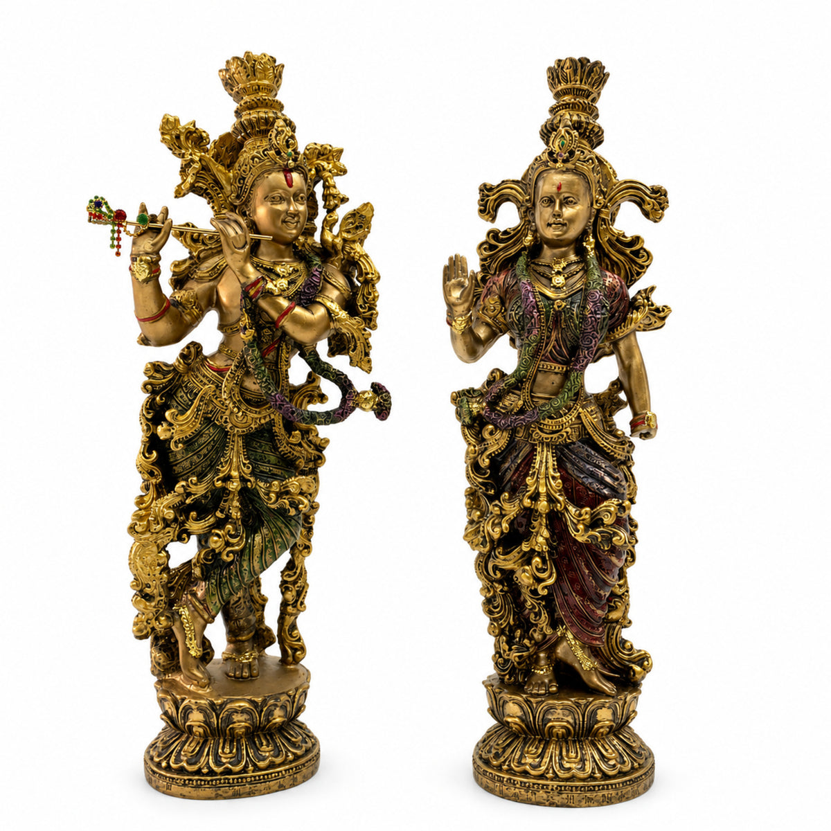 Divine Eternal Radha Krishna Statue - Antique Gold