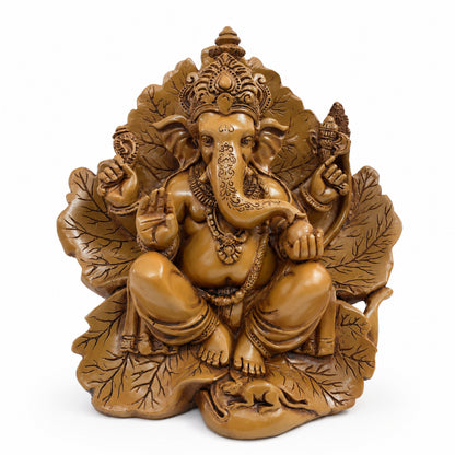 Artisanal Patta Ganesha Idol on Peepal Leaf - Matte Earthy Brown (Medium)