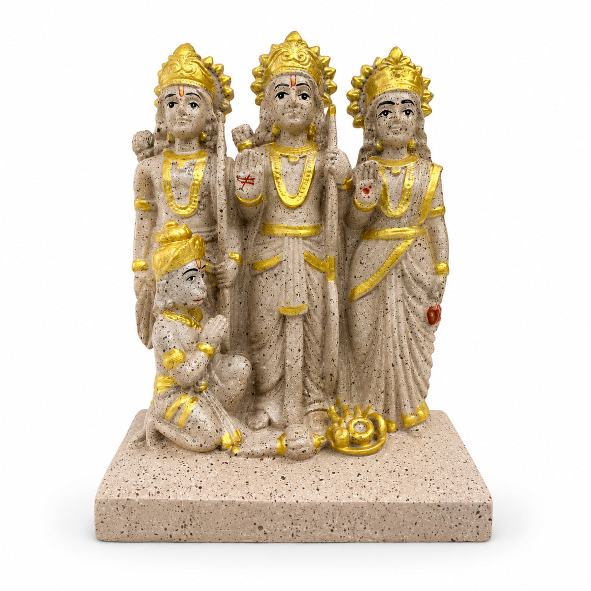 Sacred Stone-Finish Shri Ram Darbar Idol - Pinkish Beige & Gold