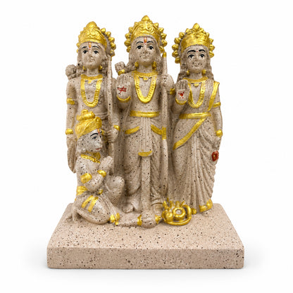 Sacred Stone-Finish Shri Ram Darbar Idol - Pinkish Beige & Gold