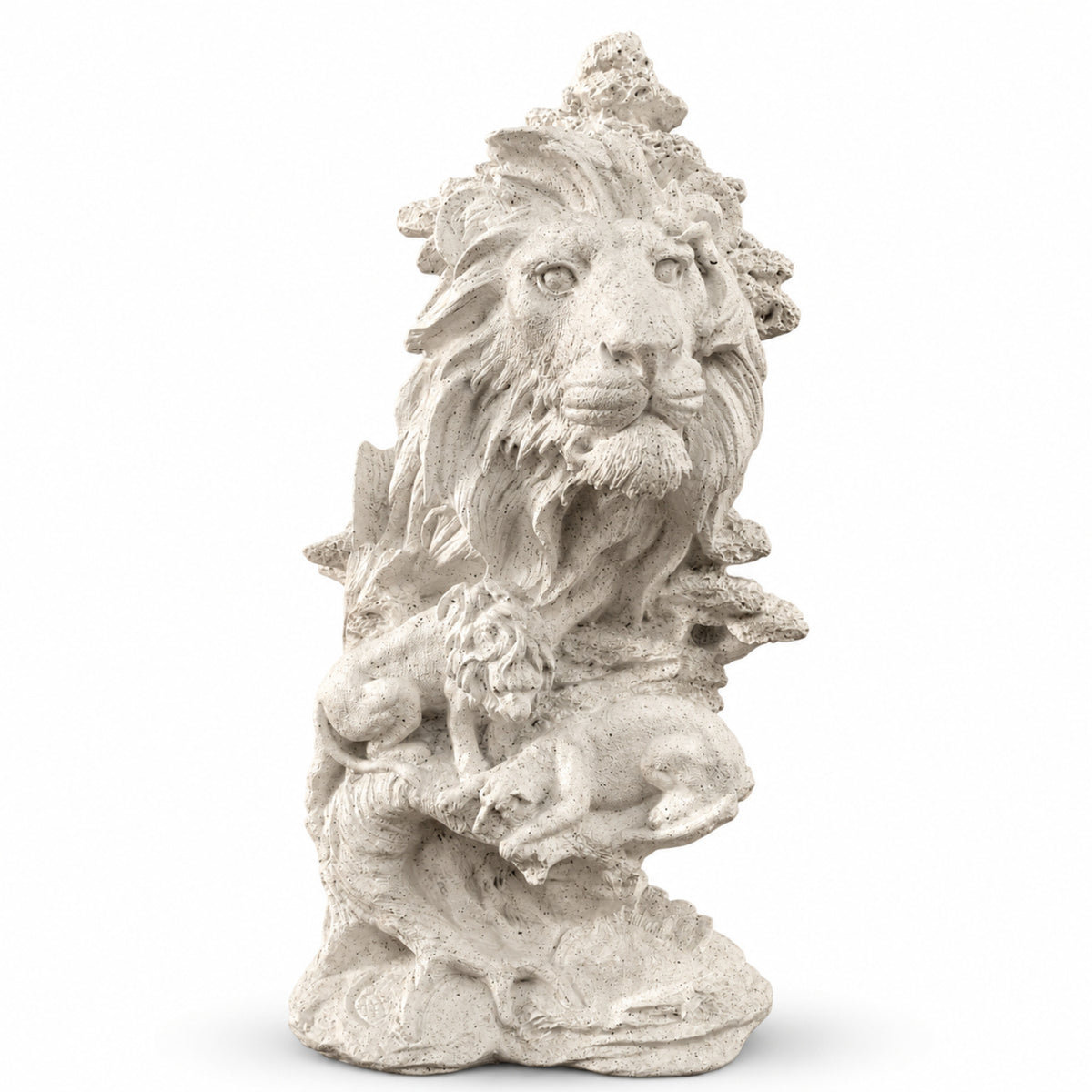 Majestic Sandstone Crouching Lion Sculpture - Matte White