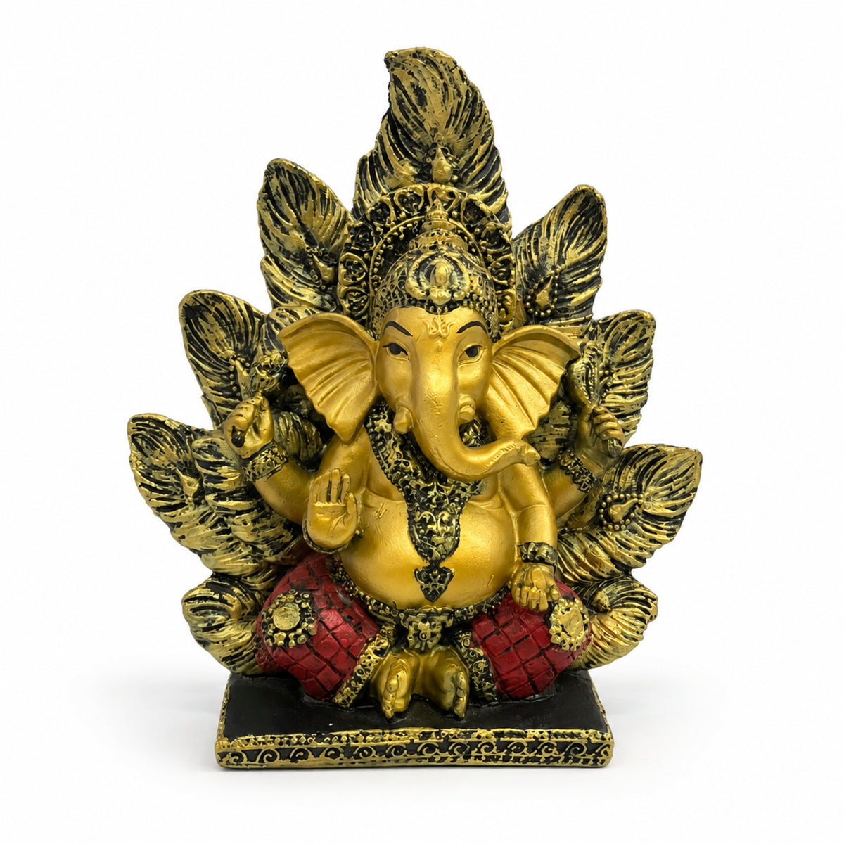 Artisanal Patta Ganesha Idol on Peepal Leaf - Antique Gold & Rich Maroon