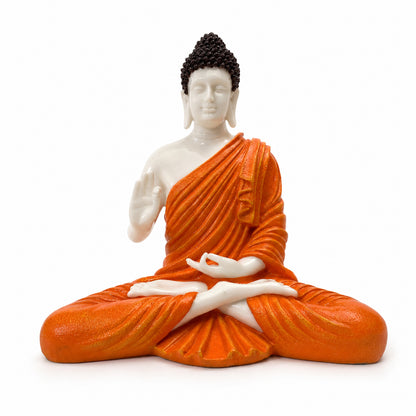 Meditating Dhyana Buddha Idol - White & Terracotta Orange