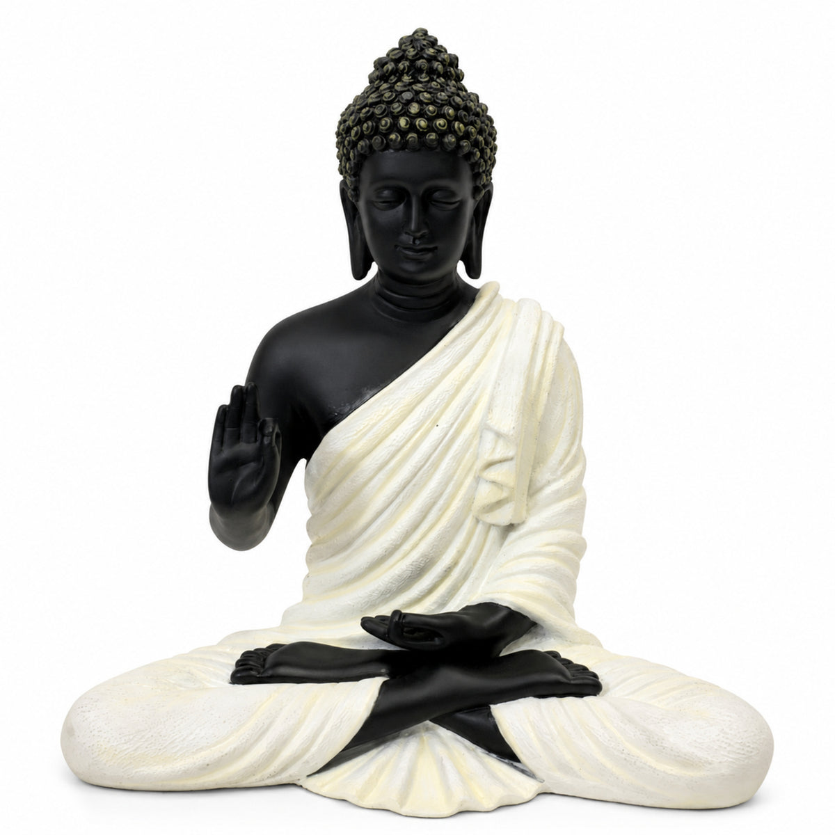 Meditating Dhyana Buddha Idol - Midnight Black & Cream