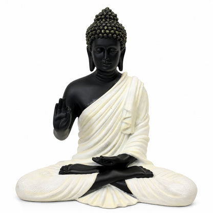 Meditating Dhyana Buddha Idol - Midnight Black & Cream