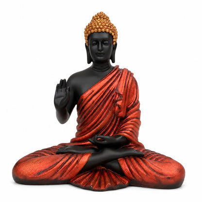 Meditating Dhyana Buddha Idol - Midnight Black & Orange