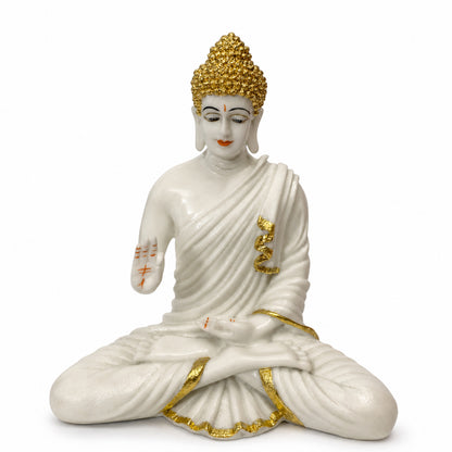 Meditating Dhyana Buddha Idol - White & Gold