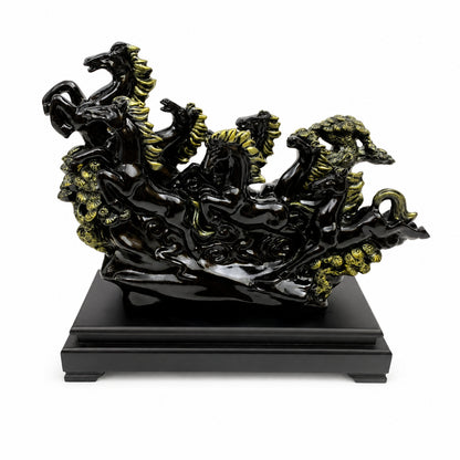 Vastu Regal Rearing Stallion Figurine - Antique Black & Black Base