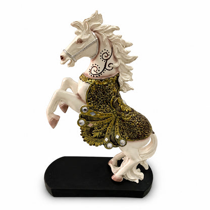 Royal Vastu Show Horse with Ornate Antique Saddle - Pure White