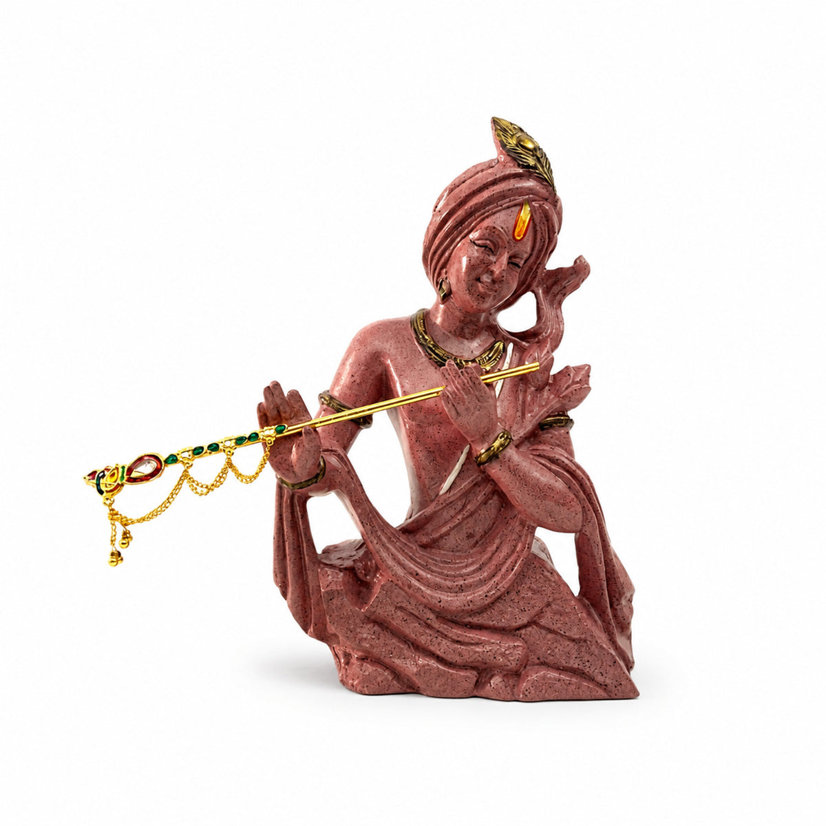 Divine Lord Krishna Playing Flute Idol - Dusty Rose Gold