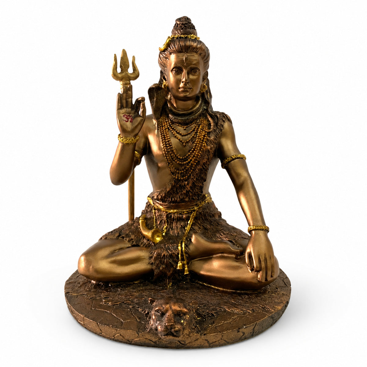 Divine Lord Shiva Meditating Statue - Metallic Bronze & Antique Gold