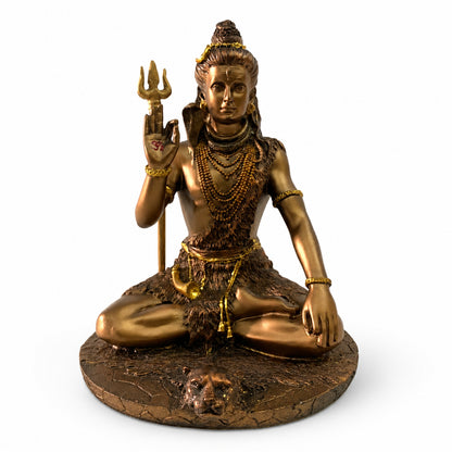 Divine Lord Shiva Meditating Statue - Metallic Bronze & Antique Gold