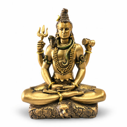 Sacred Meditating Lord Shiva Figurine - Metallic Bronze